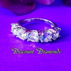5 Stone 2ct. Moissanite VVS1 White Gold On Sterling Silver Size 7